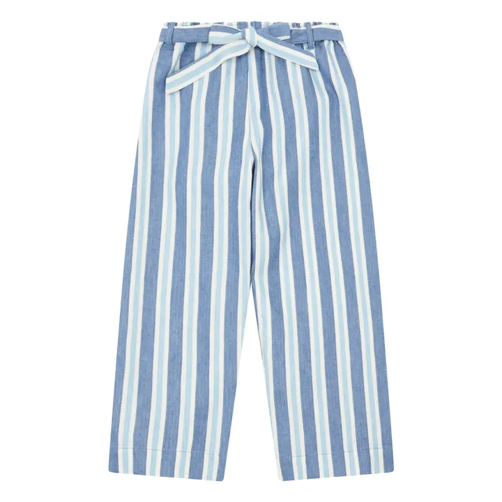 Pantalón de rayas de lino | Azul- Imagen del producto n°0