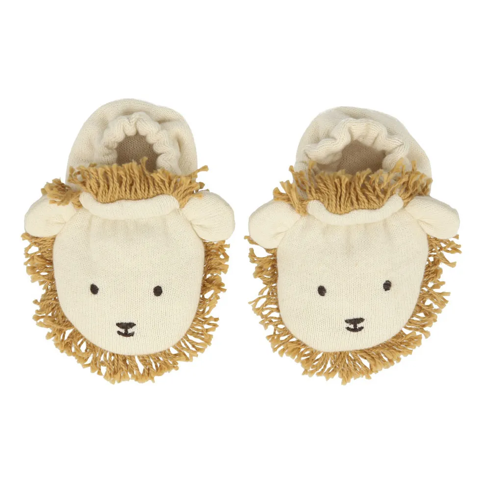 Meri Meri Natural Lion Baby Booties In Organic Cotton