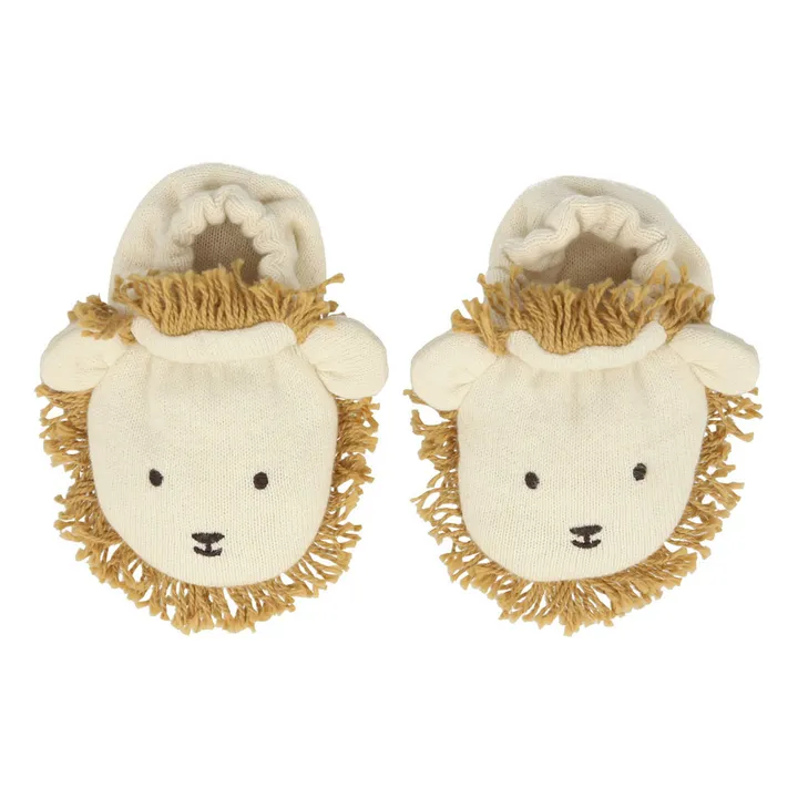 Lion Baby Booties in Organic Cotton | Natural- Product image n°0