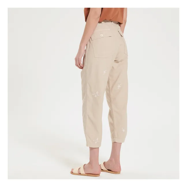 Vintage Army Embroidered Trousers | Ecru