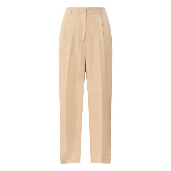 Fluid Linen Blend Trousers | Beige- Product image n°0