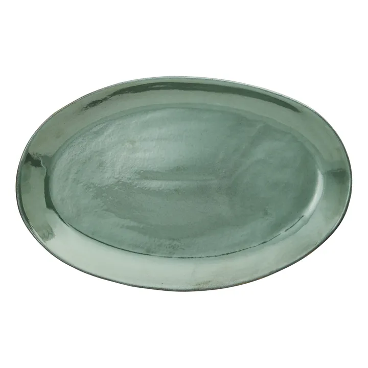 Assiette ovale en grès | Vert- Image produit n°2