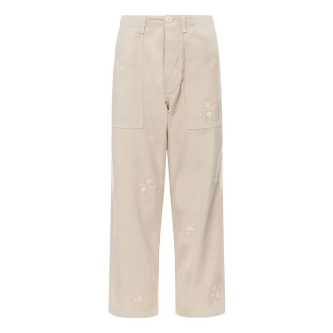 Vintage Army Embroidered Trousers | Ecru