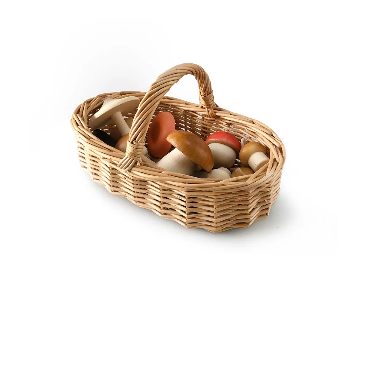 Champignons en bois et son panier en rotin- Image produit n°0