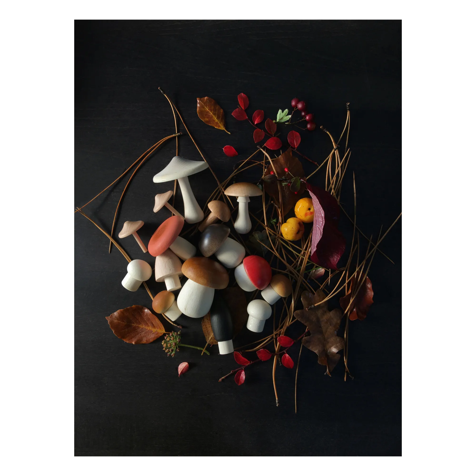 Champignons en bois et son panier en rotin- Image produit n°4