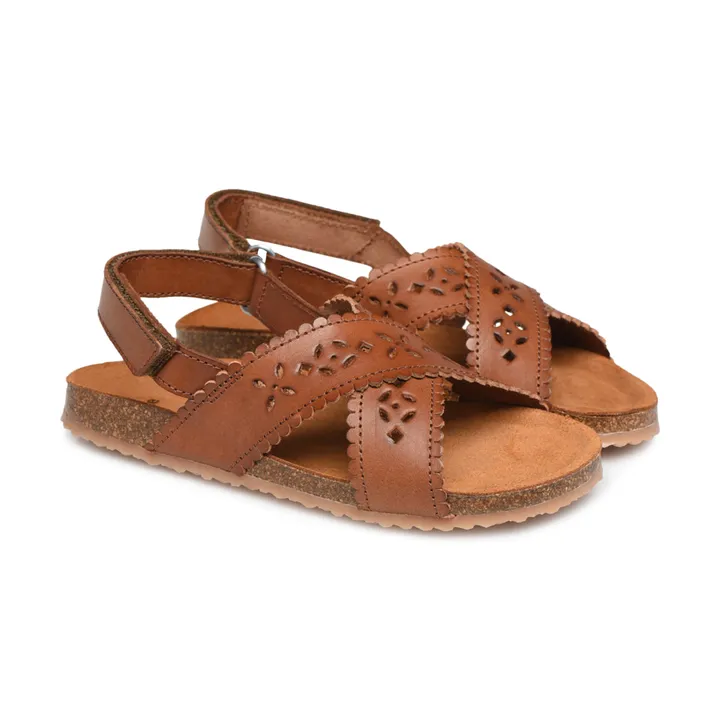 Two Con Me - Perforated Criss Cross Sandals | Caramel- Product image n°1