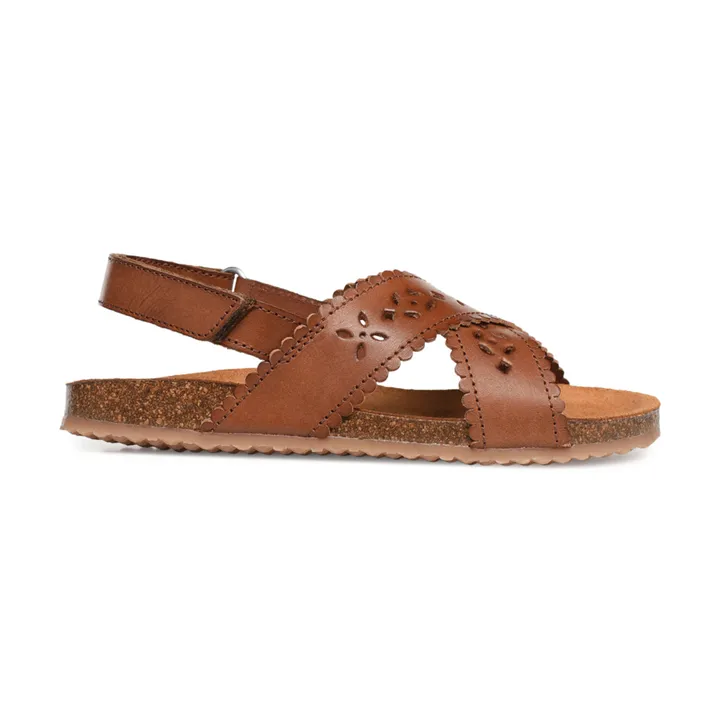 Two Con Me - Perforated Criss Cross Sandals | Caramel- Product image n°0