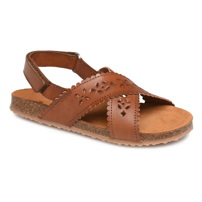 Two Con Me - Perforated Criss Cross Sandals | Caramel