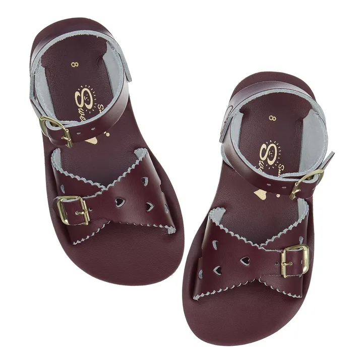 Waterproof Leather Sweetheart Sandals | Burgundy- Product image n°2