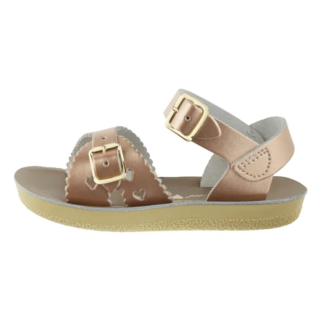 Waterproof Leather Sweetheart Sandals | Pink Gold