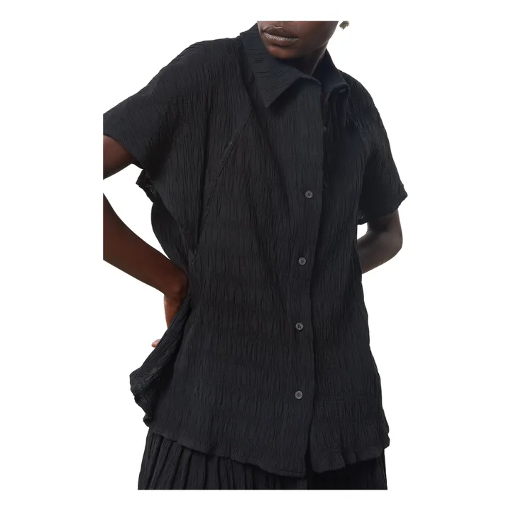 Camisa Phebe efecto plisado de algodón orgánico | Negro- Imagen del producto n°1