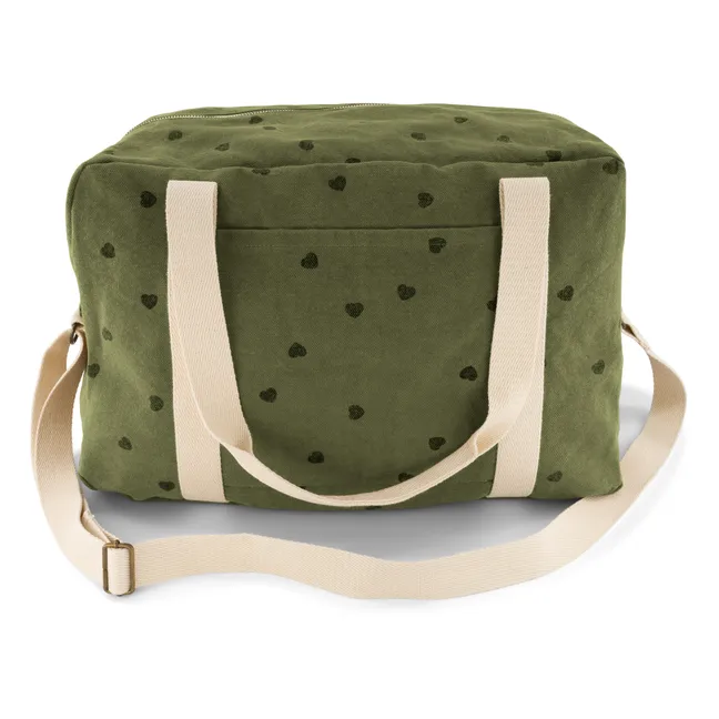 Sac à langer Raphaël imprimé cœurs | Vert kaki