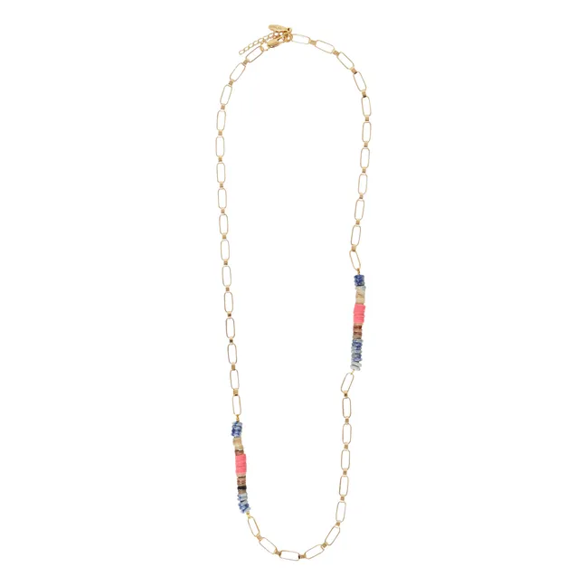 Gold Plated Heishi Necklace | Blue