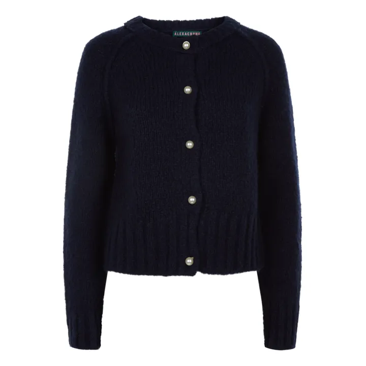 Crew Neck Cardigan in Mixed Cashmere | Navy blue- Product image n°0