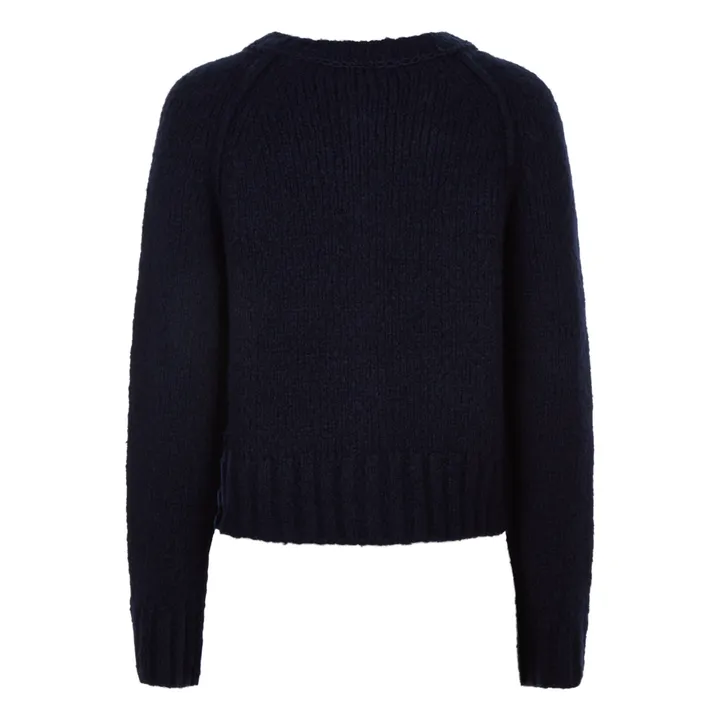 Crew Neck Cardigan in Mixed Cashmere | Navy blue- Product image n°1