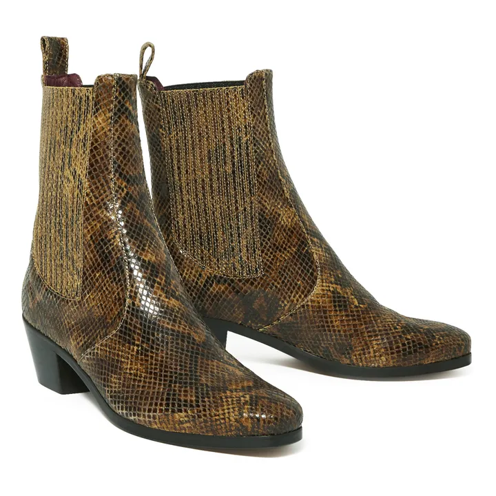 Escarpins Boots Eram Daim Marron Façon Python - Taille 39, Talon Aiguille, Très Bon état Occasion