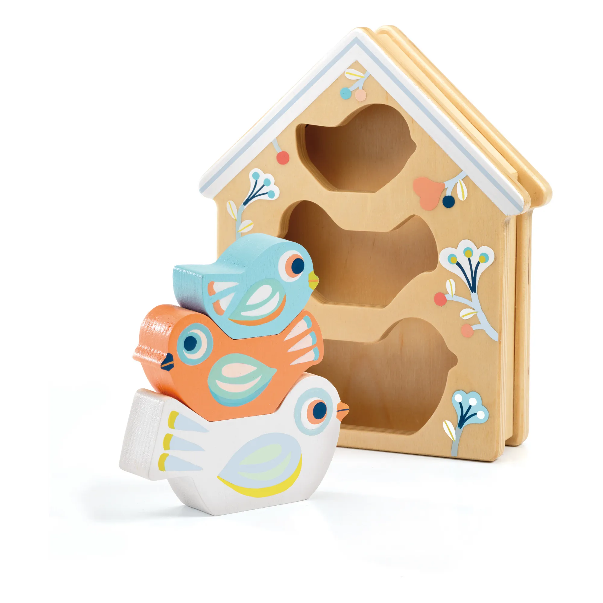 Djeco Multicoloured Baby Birdi Wooden Shape Box