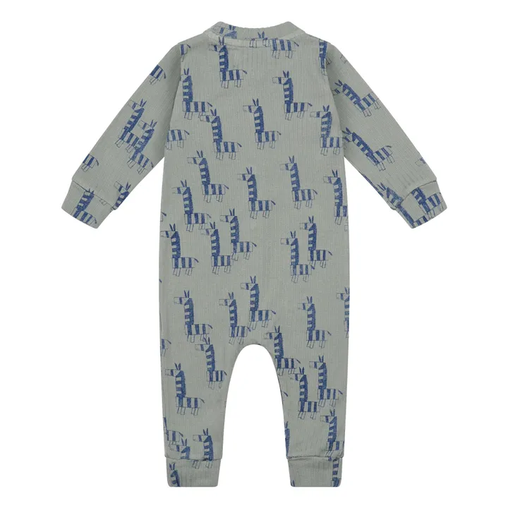 Zebra Organic Cotton Playsuit | Green water- Product image n°1