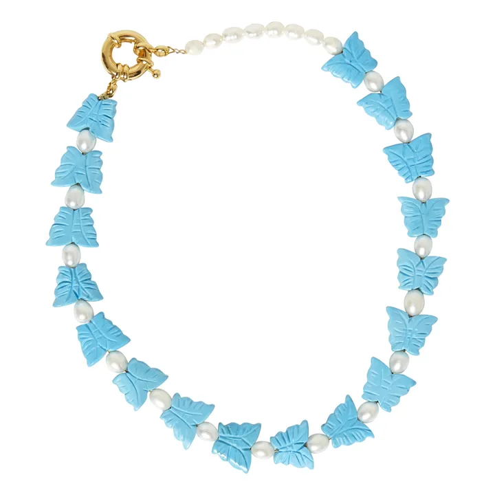 Collar de mariposas y perlas | Azul- Imagen del producto n°0