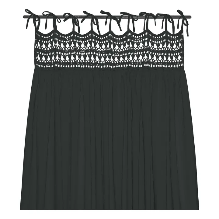 Rideau Tara en coton bio et crochet - 90x290 cm | Dark Grey S021- Image produit n°0
