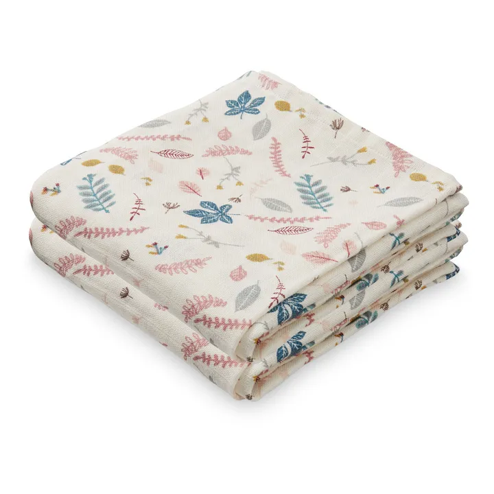 Leaf-print Organic Cotton Muslin Swaddle - Set of 2 | Pink- Product image n°0