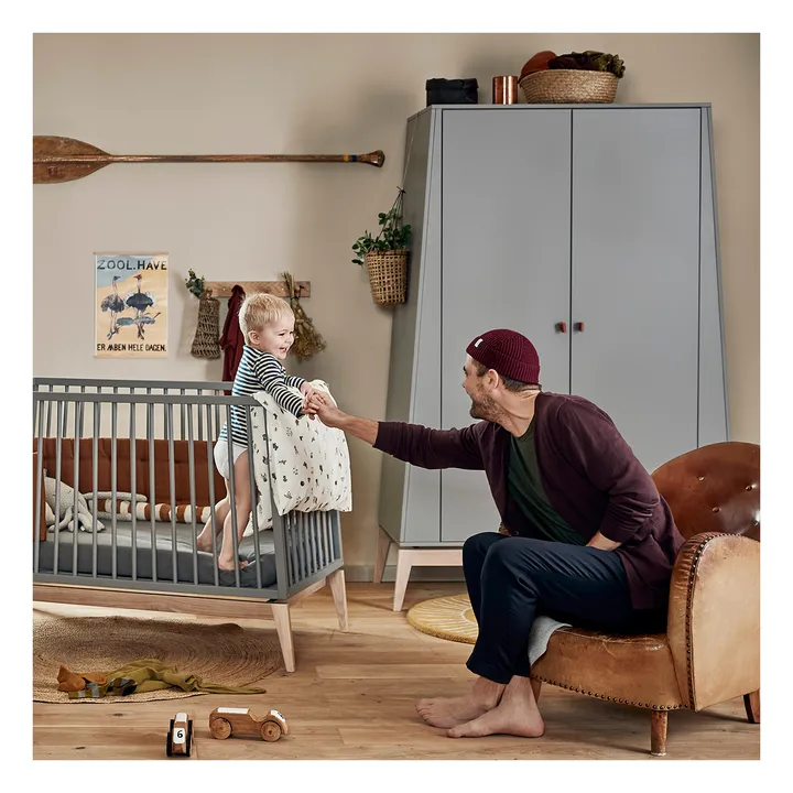 Lit bébé évolutif Luna chêne | Gris- Image produit n°1