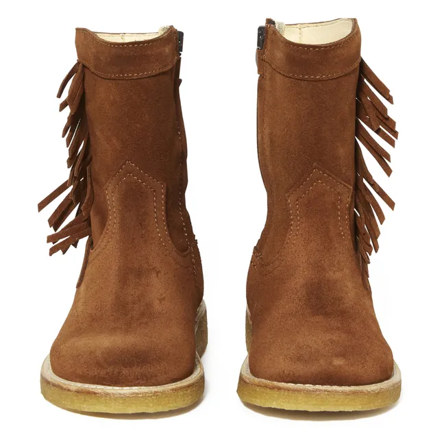 Suede Fringed Boots | Caramel