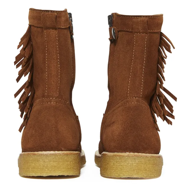 Suede Fringed Boots | Caramel