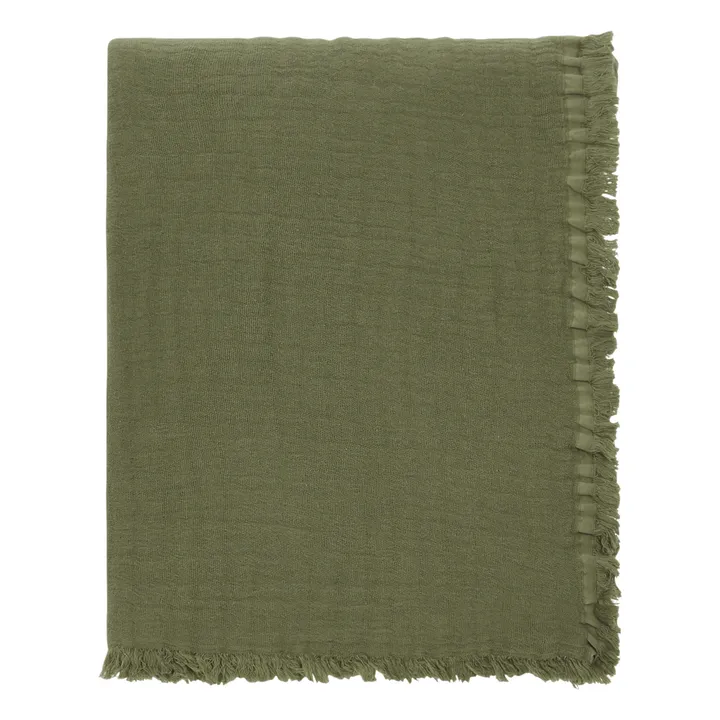 Plaid en gaze de coton Vanly | Vert kaki- Image produit n°0