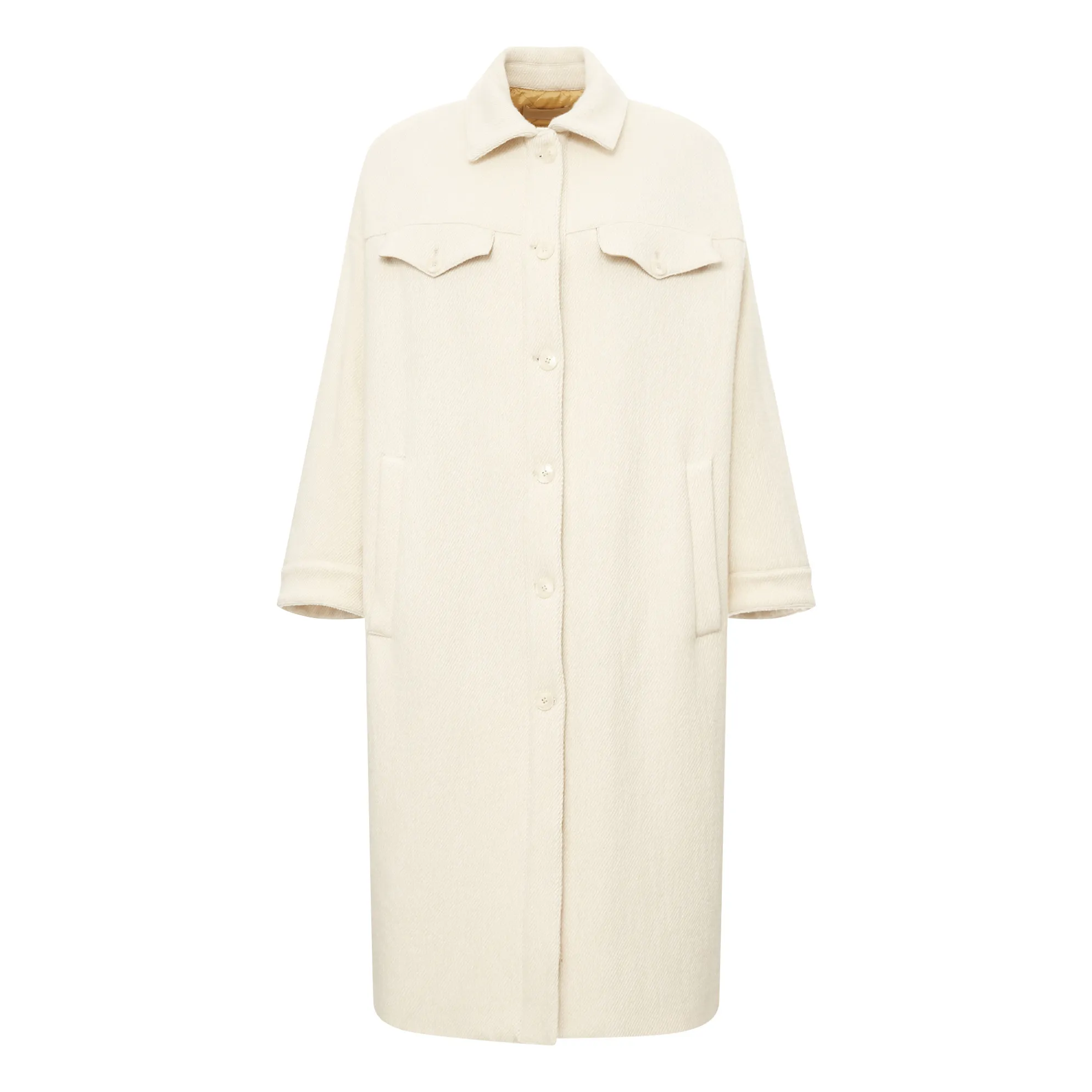 Momoni Ecru Ossidiana Twill Wool And Cotton Coat