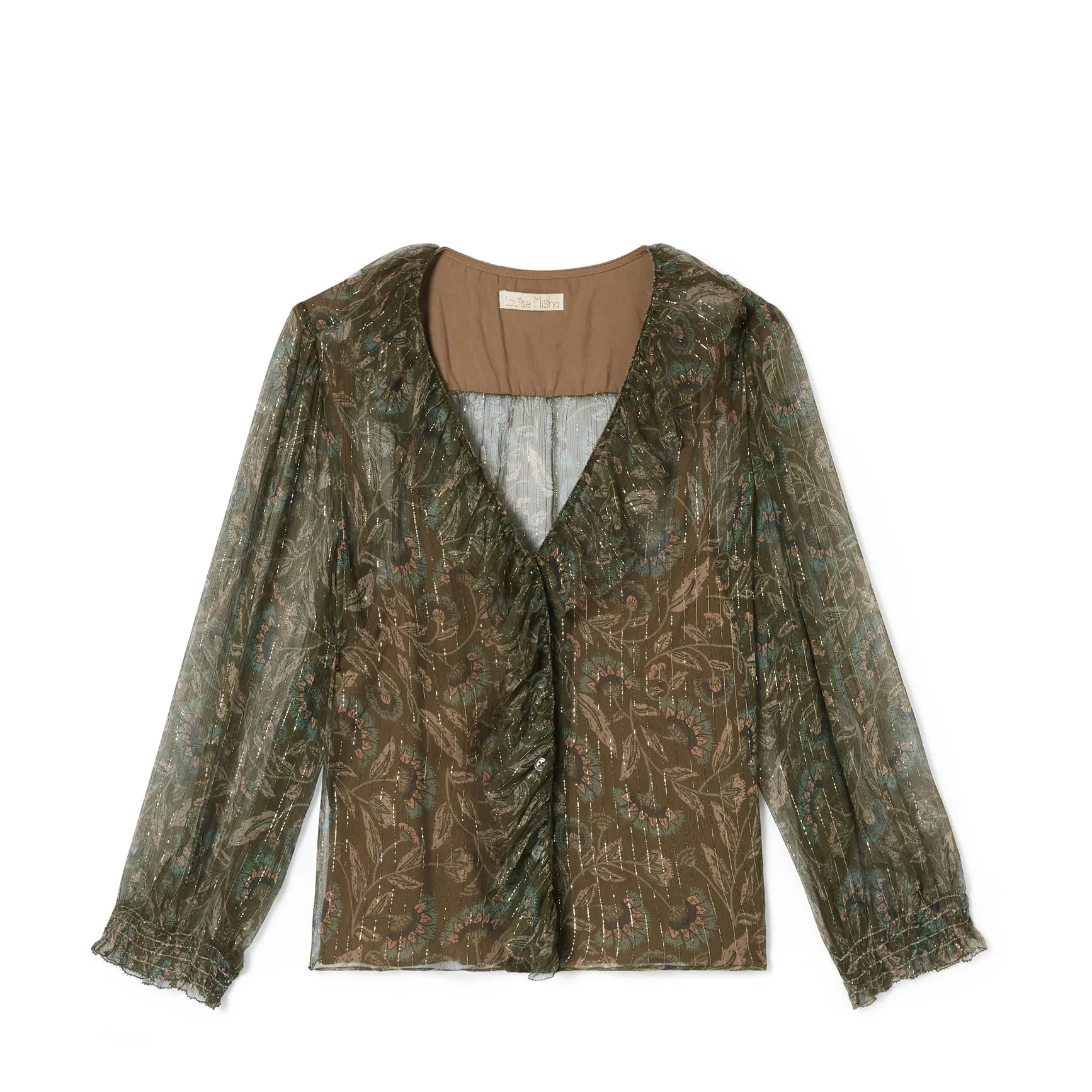 Louise Misha Women's Khaki Lorine Silk Blouse - Collection