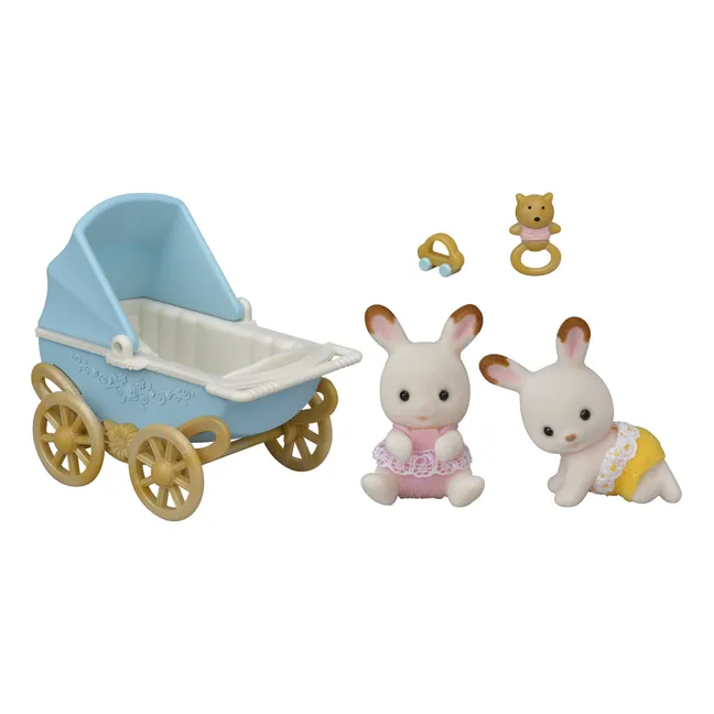Twin Rabbits with Toy Double Stroller