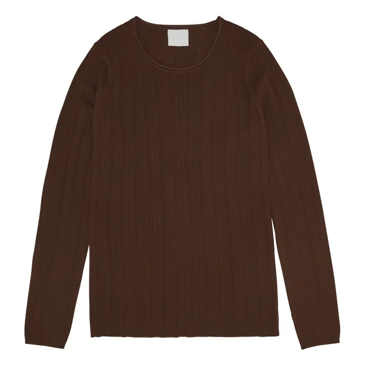 Jersey de lana extra fina de canalé -Colección Mujer | Marrón- Imagen del producto n°0