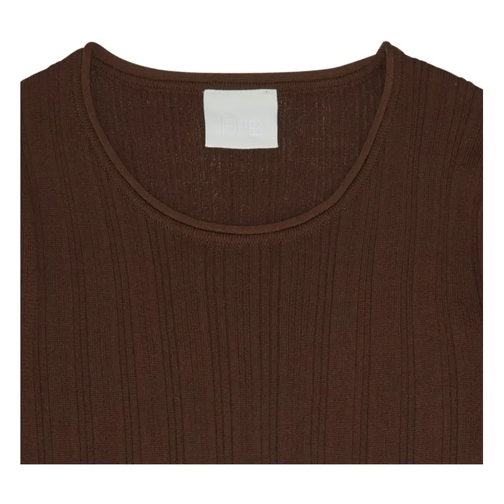 Jersey de lana extra fina de canalé -Colección Mujer | Marrón- Imagen del producto n°4