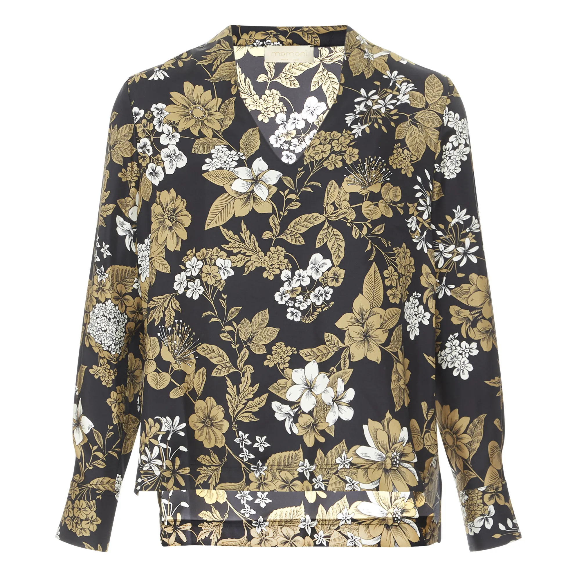 Momoni Black Acquamarina Floral Silk Twill Blouse