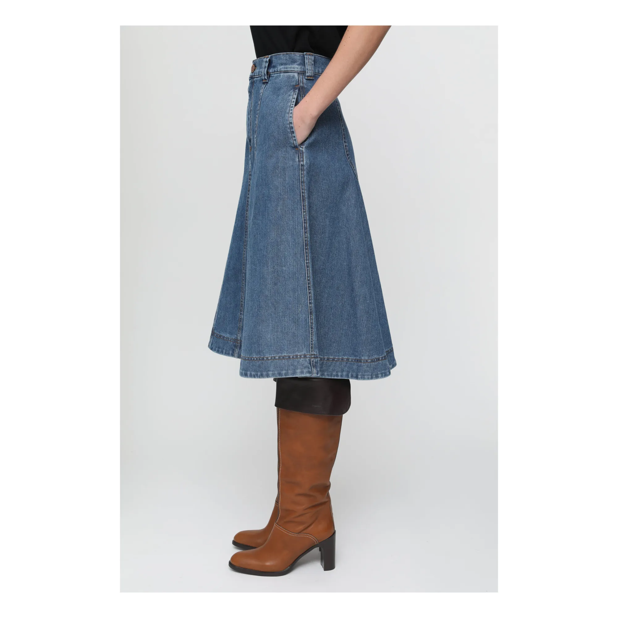 スカート CHLOE KNEE-LENGTH SKIRT IN WASHED BLUE DENIM Chloé Knee Length Skirt In Denim | Chloé US