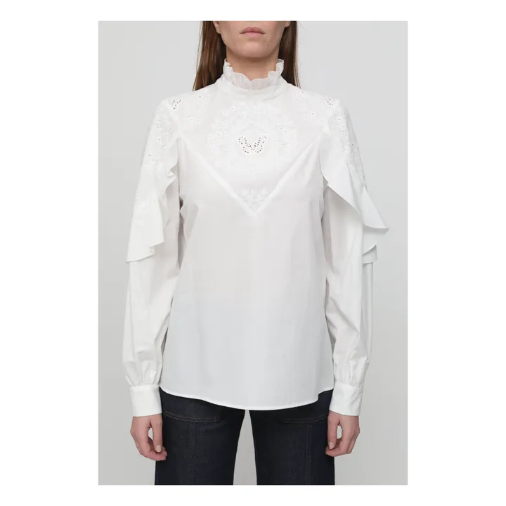 Blusa de encaje y algodón | Blanco- Imagen del producto n°1