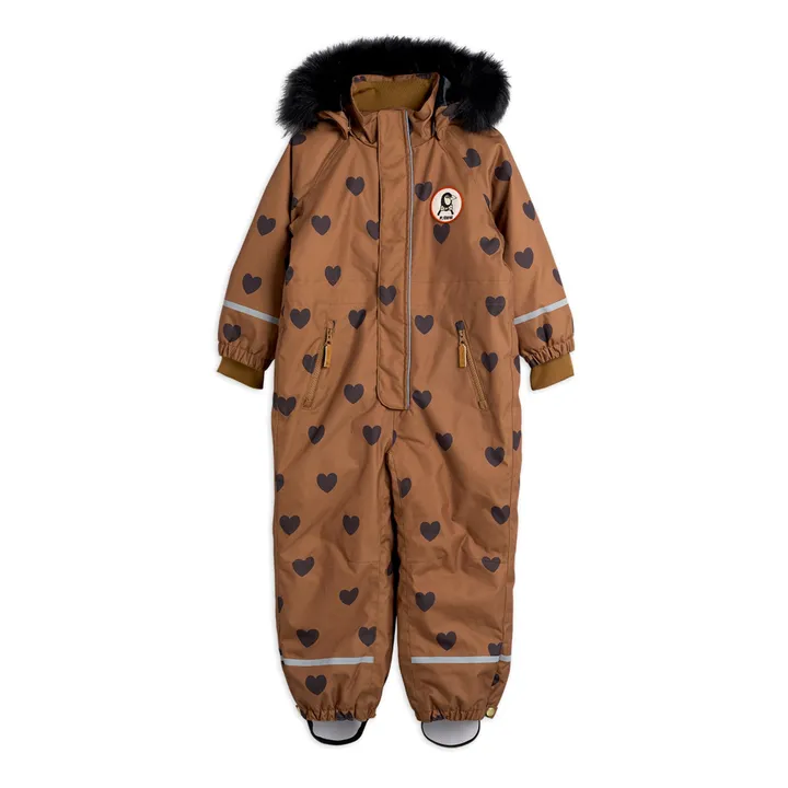 Mini Rodini - Waterproof Hearts Baby Snowsuit - Chocolate | Smallable