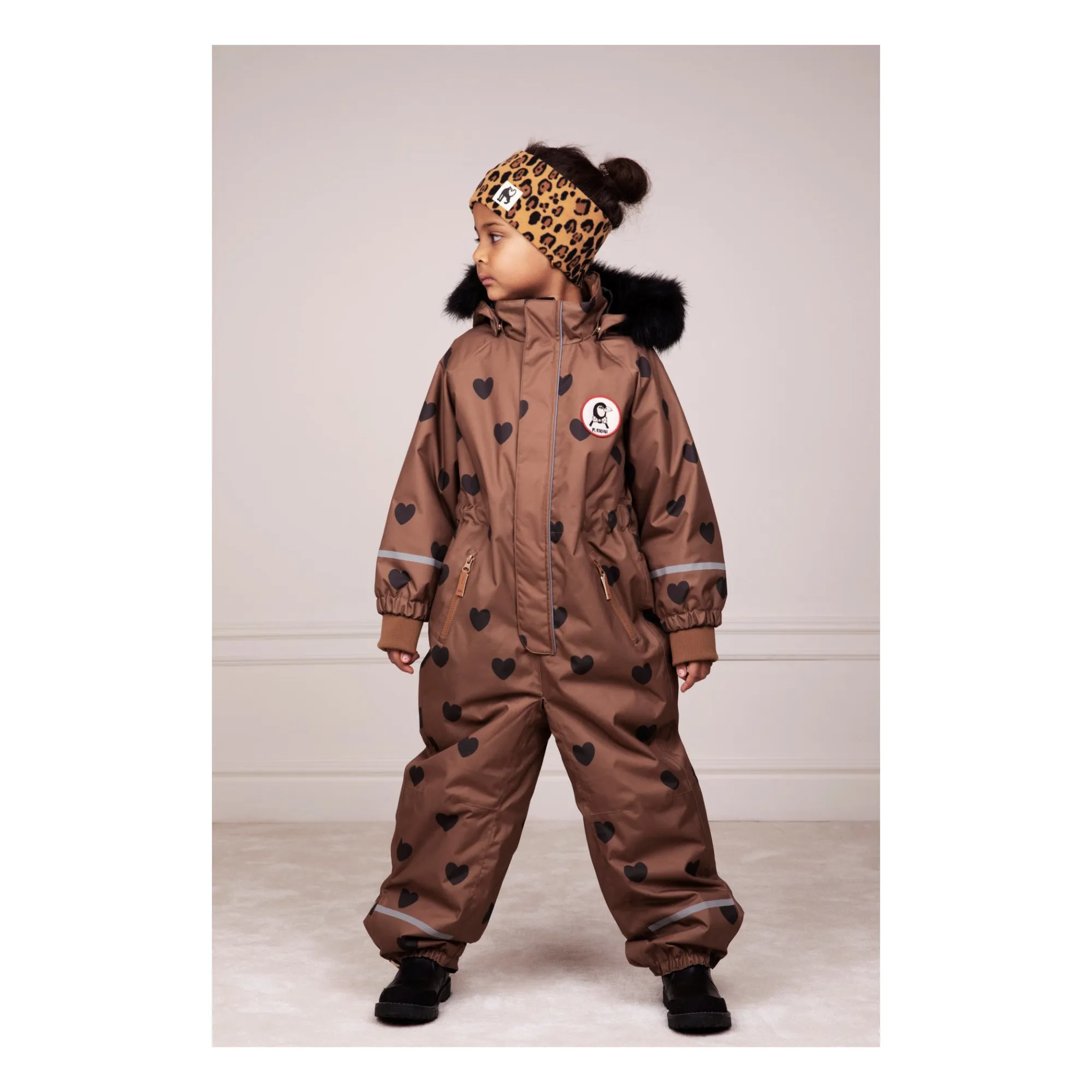 Mini Rodini - Waterproof Hearts Baby Snowsuit - Chocolate | Smallable