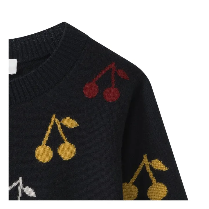 Pull in lana merino motivo ciliegie | Blu marino- Immagine del prodotto n°1