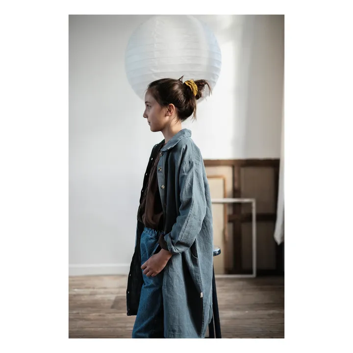 Vestido largo Ananas de lino y algodón orgánico | Azul Marino- Imagen del producto n°3