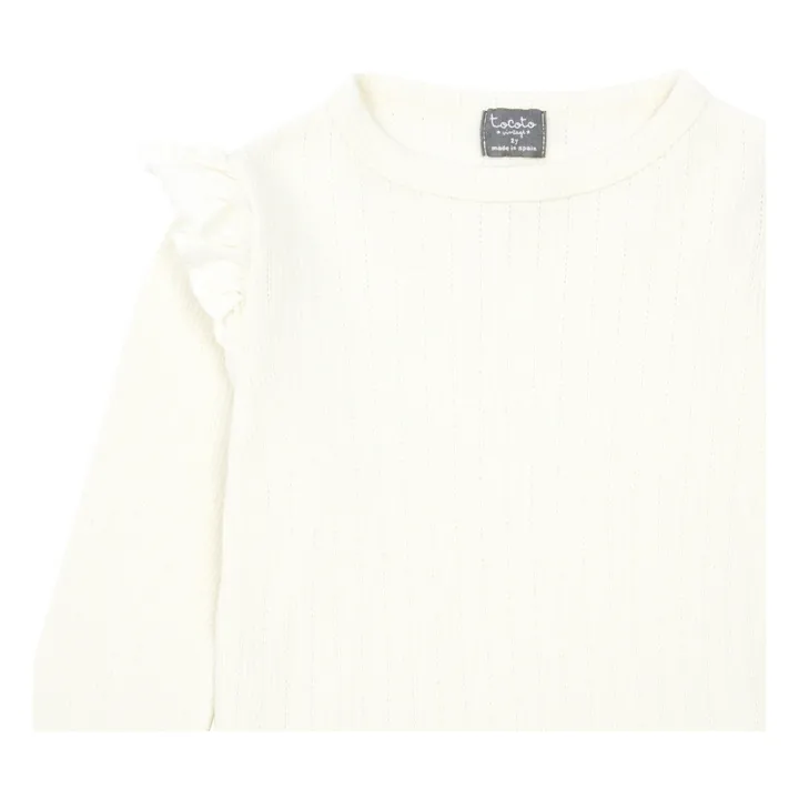 Ruffled Organic Cotton T-shirt  | Ecru- Product image n°1