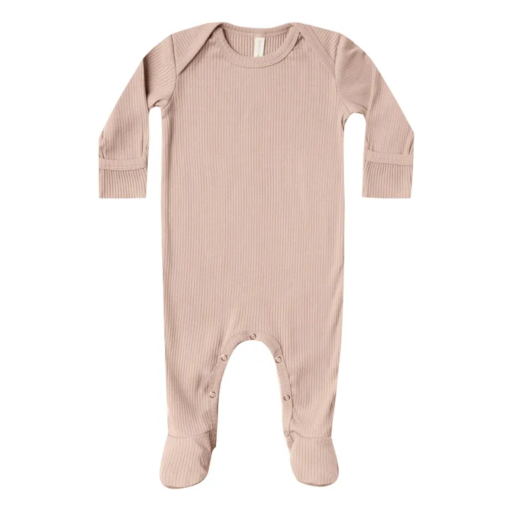 Organic Cotton Striped Footed Playsuit | Dusty Pink- Product image n°0