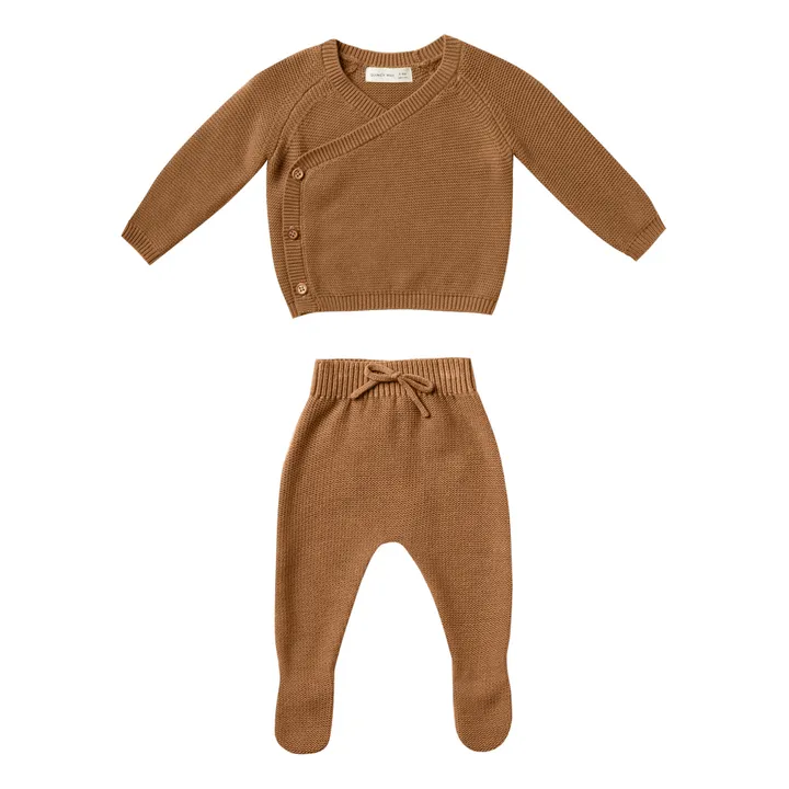 Completo + Pantaloni in maglia in cotone bio | Camel- Immagine del prodotto n°0