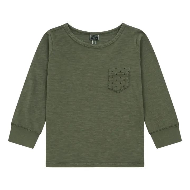 T-shirt con tasca, motivo: stelle | Verde militare- Immagine del prodotto n°0