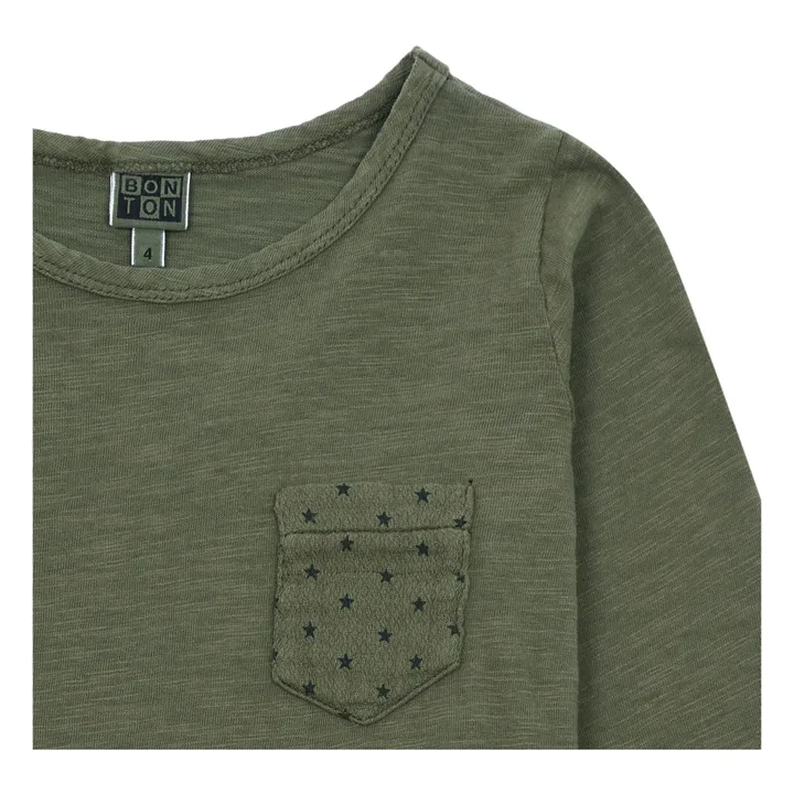 T-shirt con tasca, motivo: stelle | Verde militare- Immagine del prodotto n°1