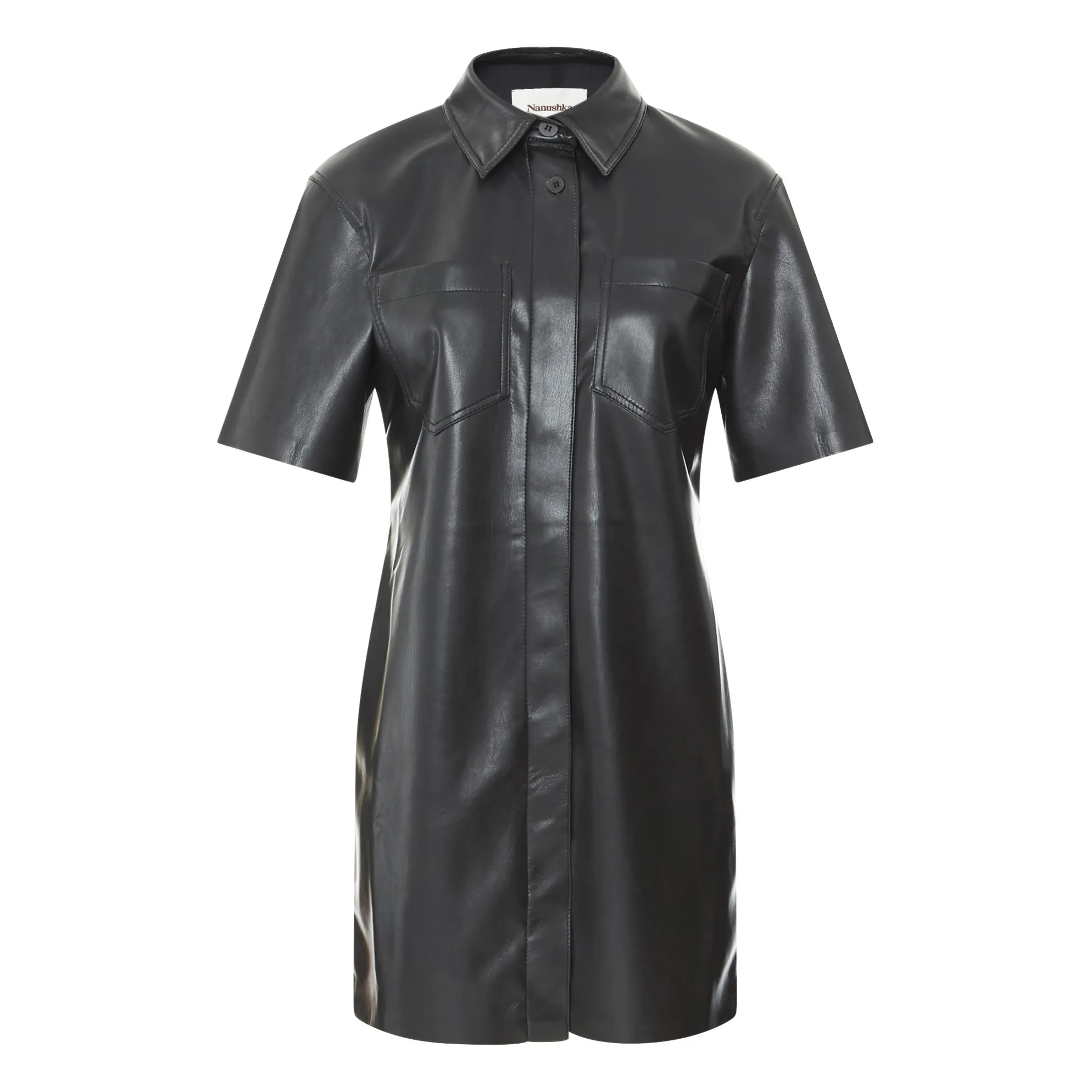 Nanushka Black Berto Vegan Leather Shirt Dress