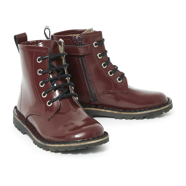 Zipped Lace-up Ankle Boots | Burgundy