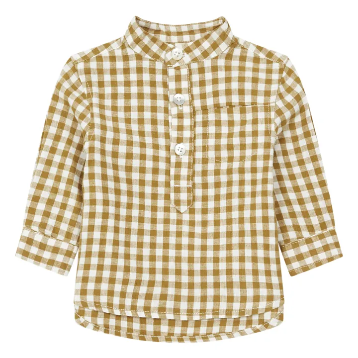 Cotton and Linen Checkered Kurta Shirt | Brown- Product image n°0