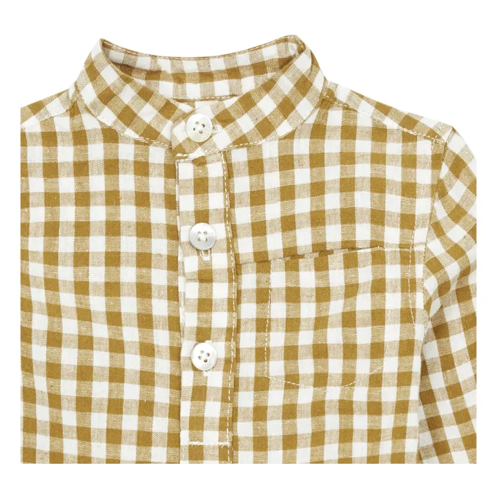 Cotton and Linen Checkered Kurta Shirt | Brown- Product image n°1